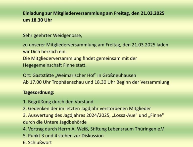 21.03.2025Einladung zur Mitgliederversammlung um 18.30 Uhr