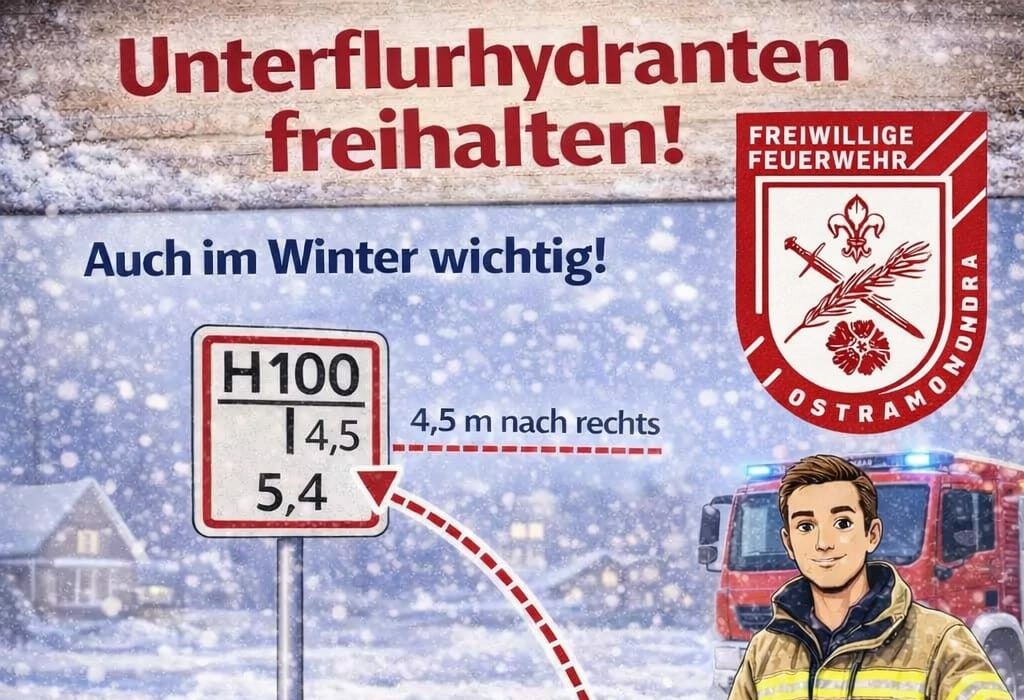 Eine Bitte der Feuerwehr <br>Unterflurhydranten freihalten