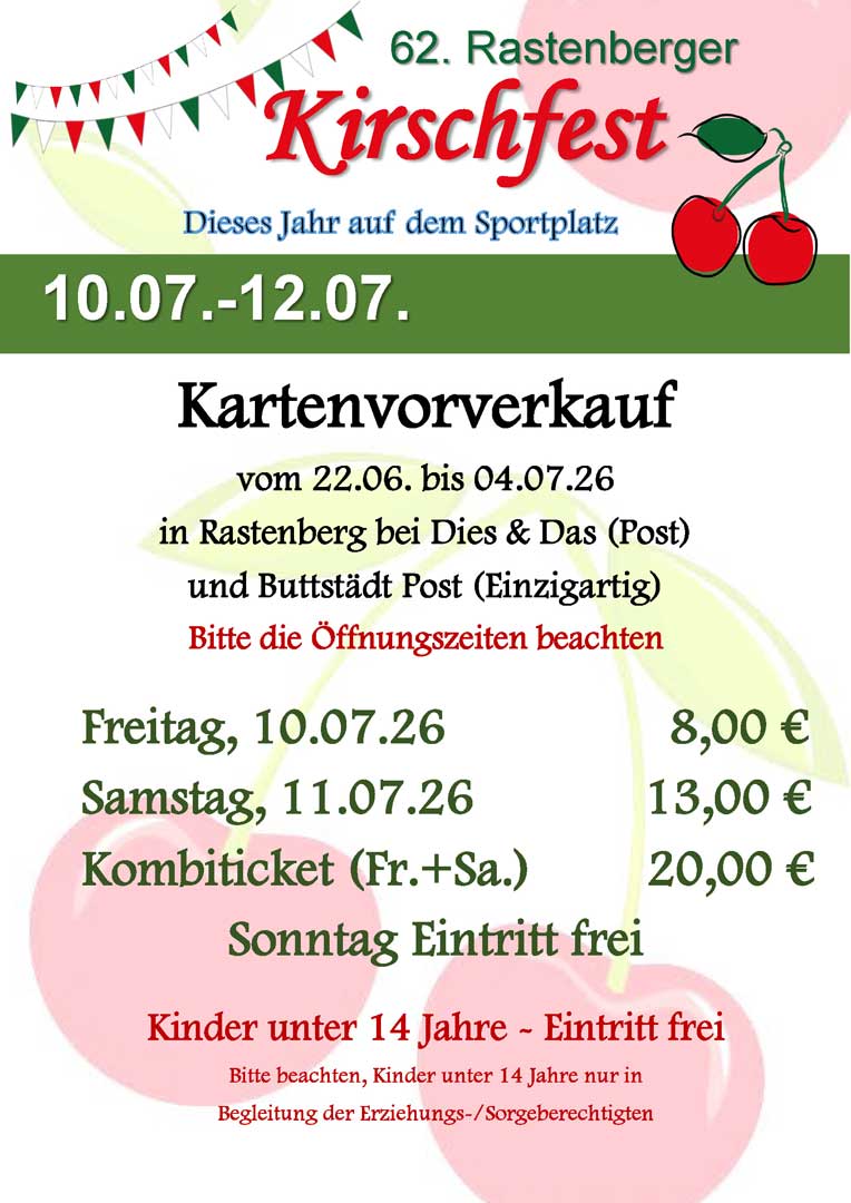 Kartenvorverkauf-2026_ Kirschfest Rastenberg, Markt, Mittagessen, Vorverkauf