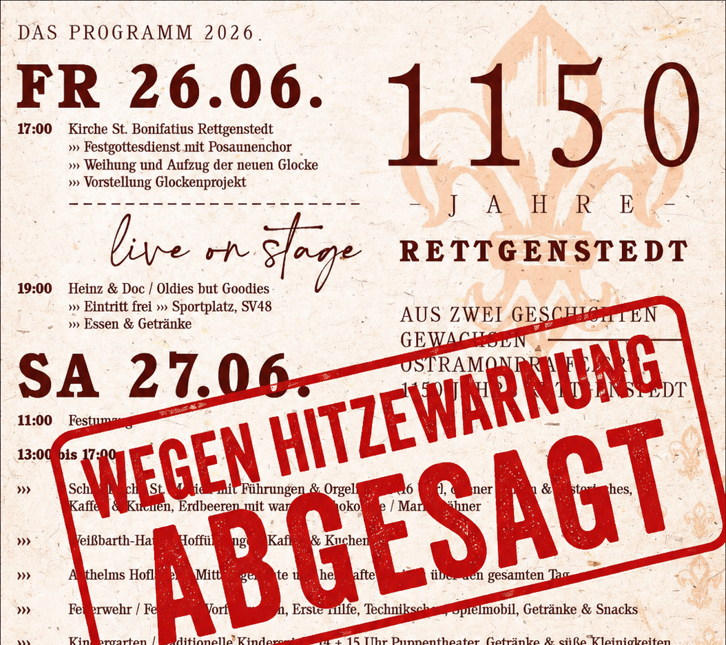 Wichtige Mitteilung: Absage der Feierlichkeiten zum 1150-jährigen Jubiläum von Rettgenstedt
