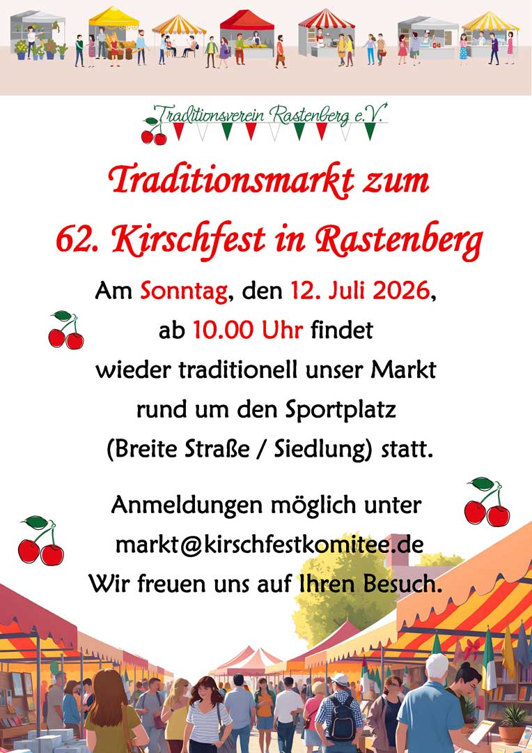 Traditionsmarkt_ Kirschfest Rastenberg, Markt, Mittagessen, Vorverkauf