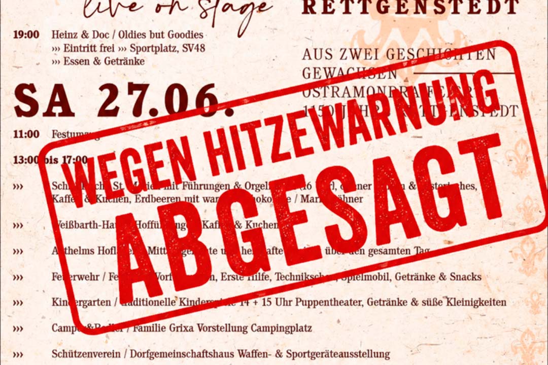 Wichtige Mitteilung: Absage der Feierlichkeiten zum 1150-jährigen Jubiläum von Rettgenstedt