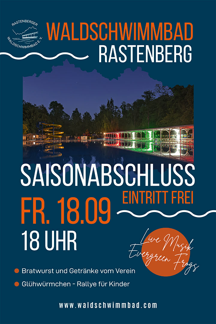 Waldschwimmbad Rastenberg, Saisonabschluss - 18.09.2026 Waldschwimmbad Rastenberg, Saisonabschluss - 18.09.2026