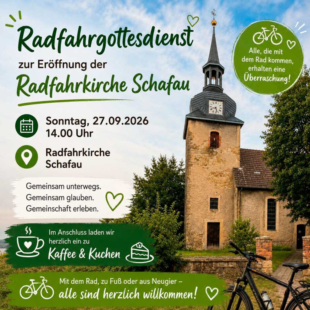 Plakat zur Eröffnung der Radar-Kirche in Schafau, mit Bild der Kirche