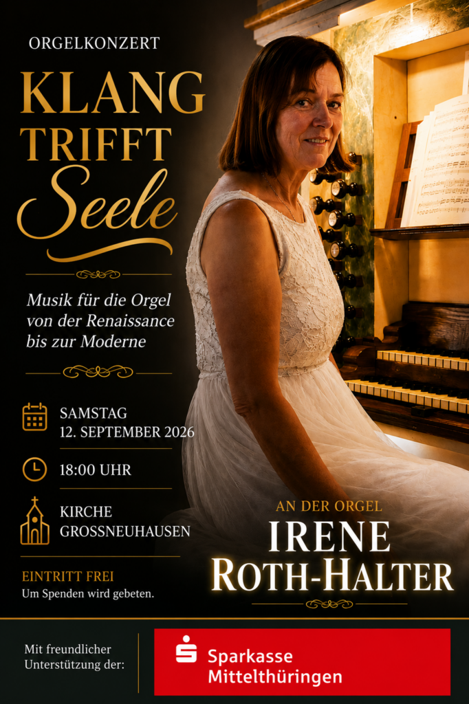 Orgelkonzert Klang trifft Seele, Frau Sitz an der Orgel