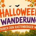 Halloween-Wanderung, wandernde Kinder laufen durch den Wald